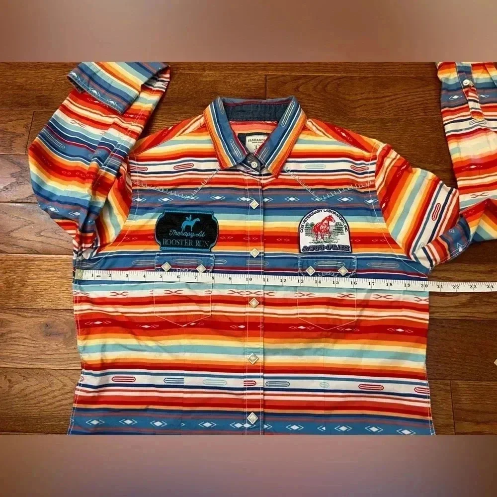 Panhandle Rough Stock Texas Striped Country Cowgirl Button Up Long Sleeve Sz L - Picture 13 of 14